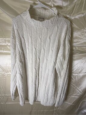 Vintage 90s Cherokee Cable Knit Sweater XL white Made USA Fisherman